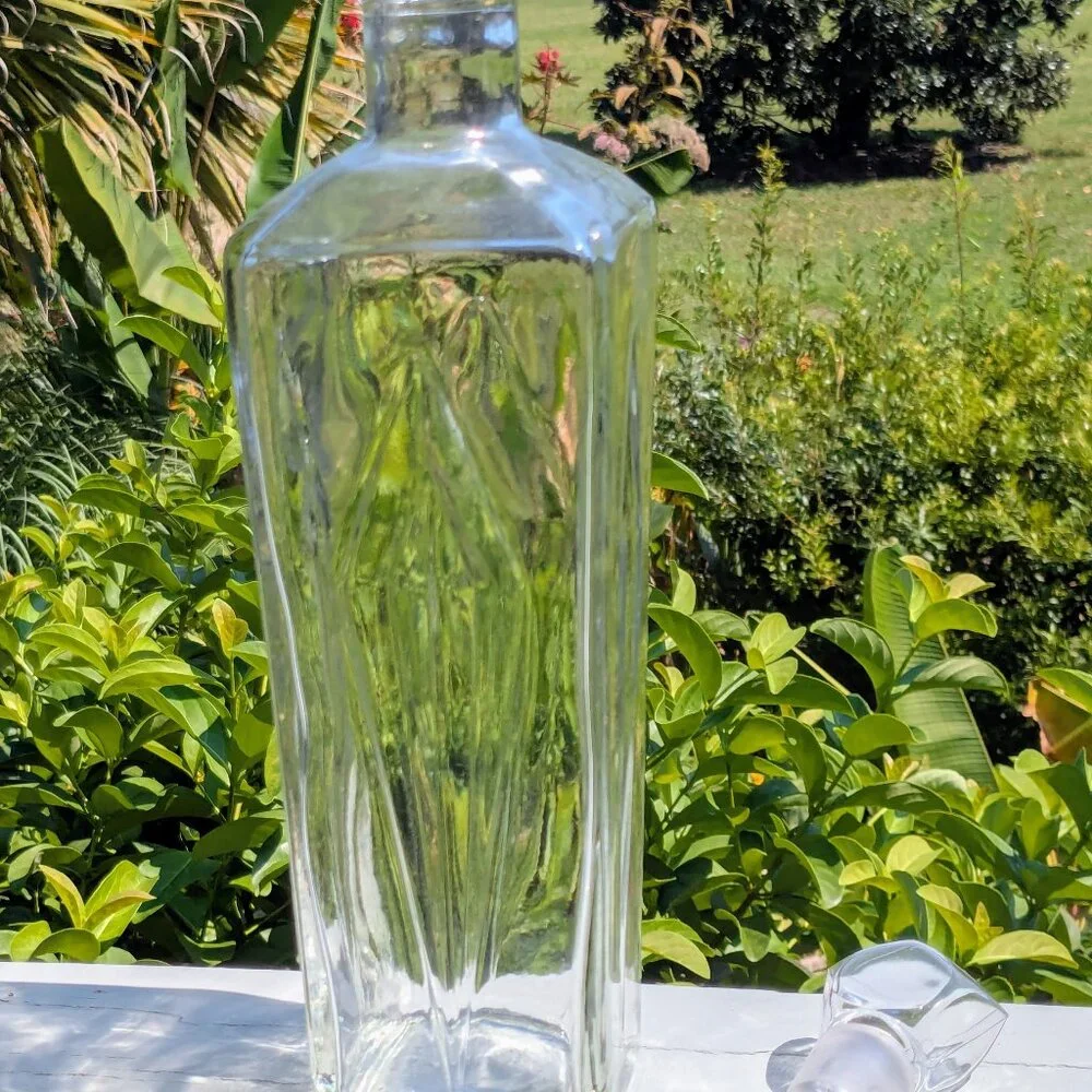 Vintage Glass Decanter with Stopper - Unique Faceted Design & Hollow Stopper